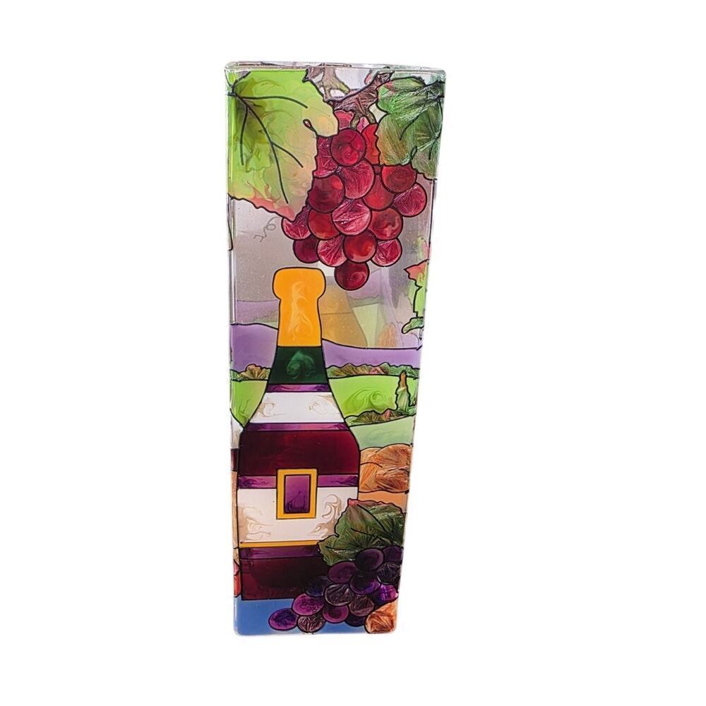 Joan Baker Hand Painted Wine & Cheese Glass Vase 10" H‎ 2004